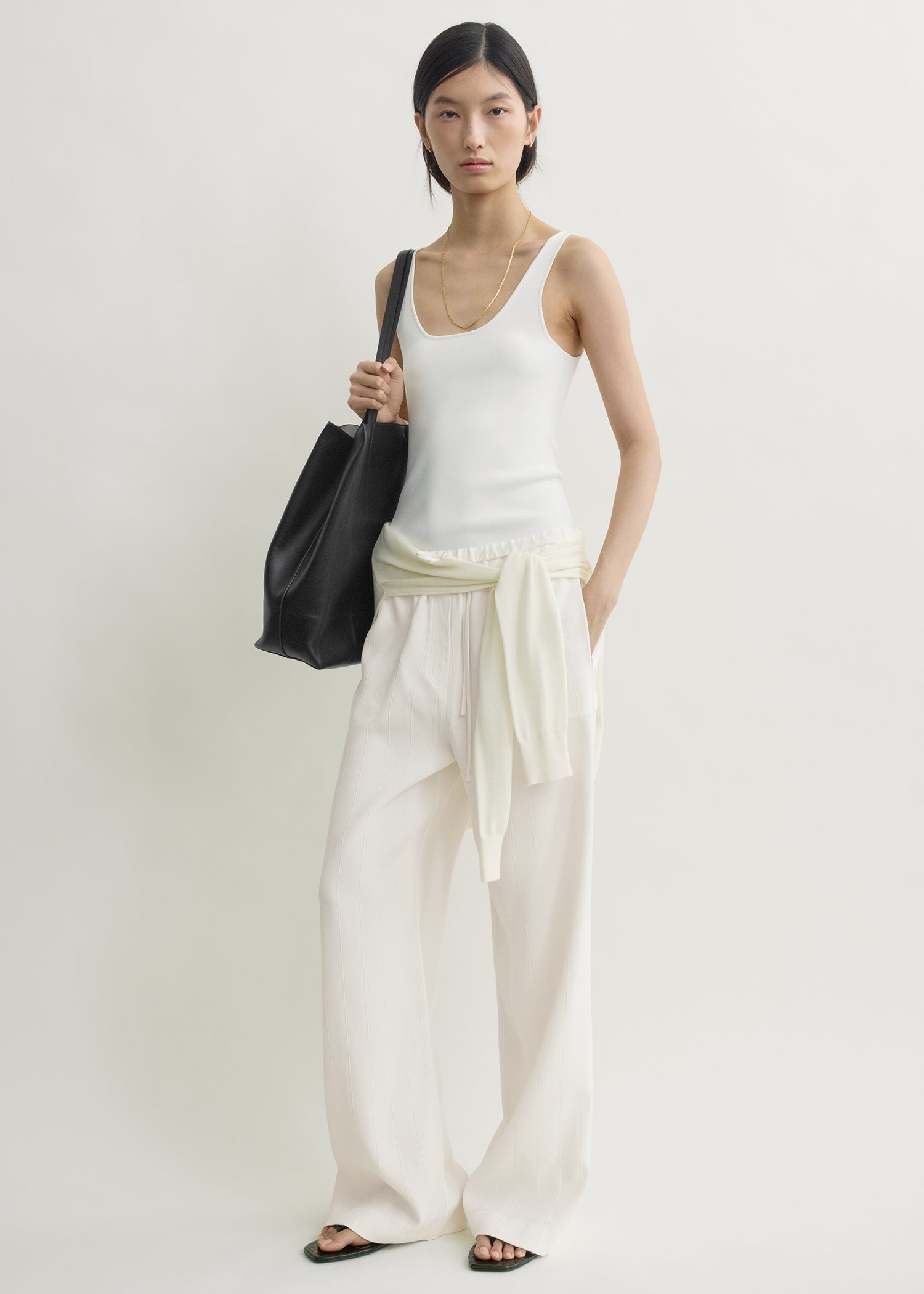 Woven stripe drawstring trousers meringue