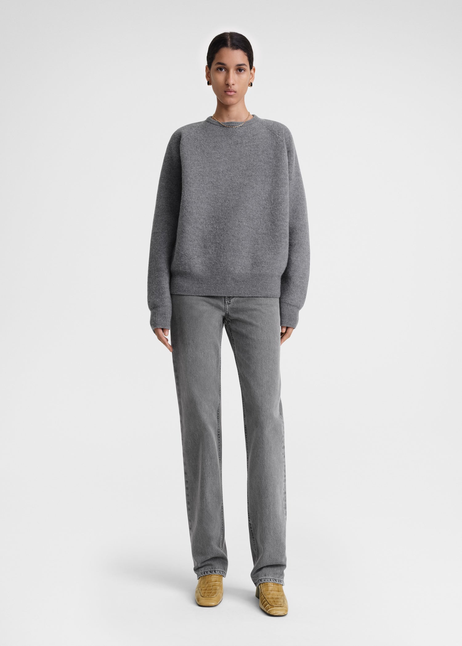 Crew-neck wool knit grey mélange