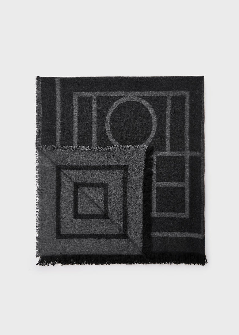 Monogram wool cashmere scarf dark grey monogram