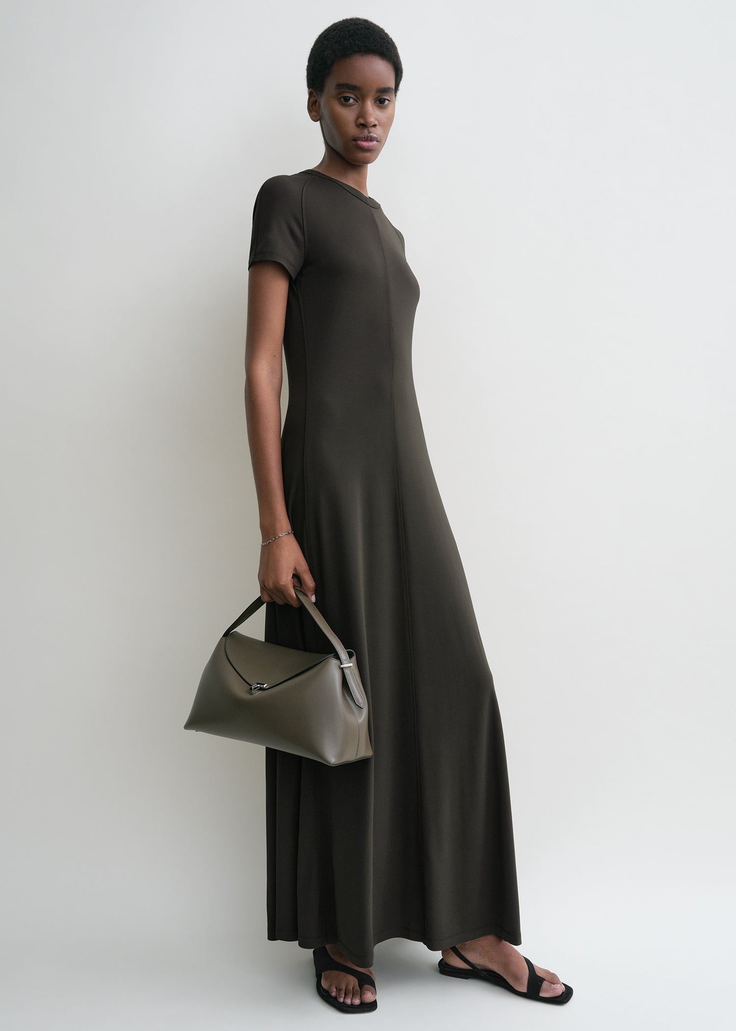 T-lock leather top handle ash