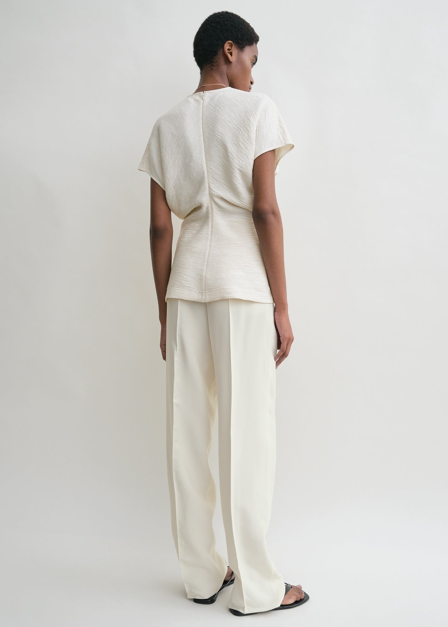 Slouch waist crinkled top cream