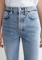 Classic cut denim worn blue