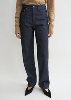 Twisted seam denim full length raw blue