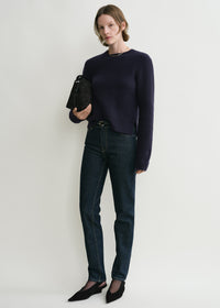 Cropped crew-neck knit navy