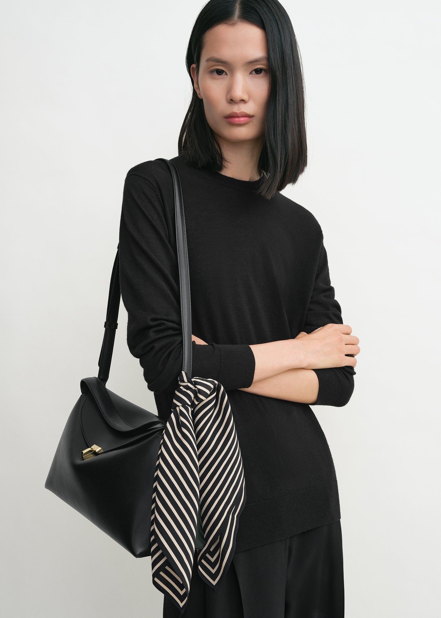 Signature monogram silk scarf black