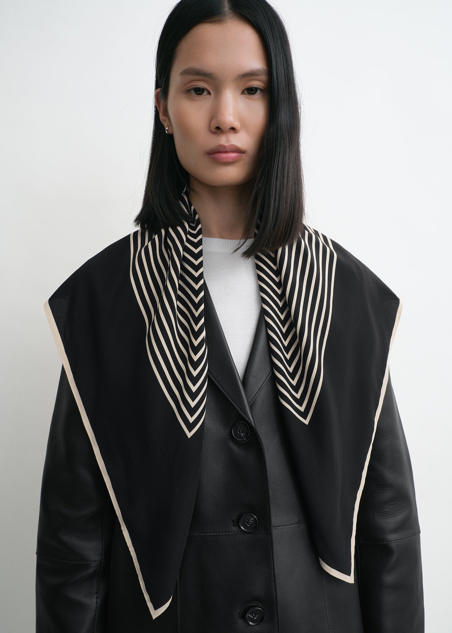 Centered monogram silk scarf black