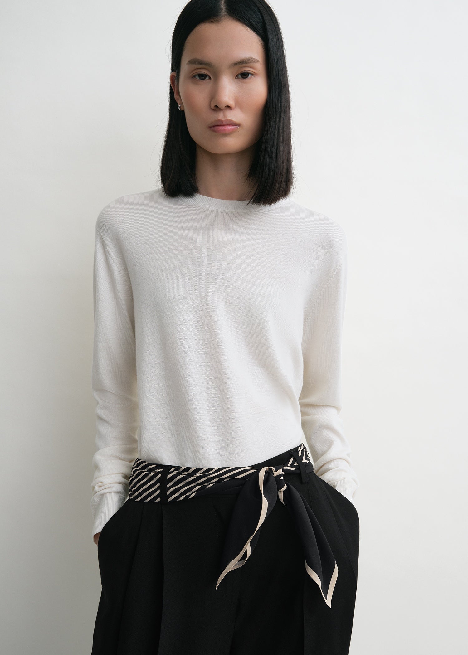 Centered monogram silk scarf black