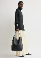 Belted grained-leather tote black