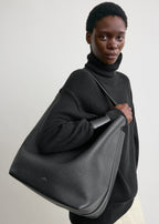 Belted grained-leather tote black