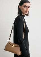 T-lock leather clutch camel
