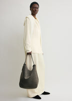 Belted suede tote granite