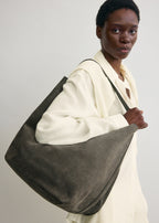 Belted suede tote granite