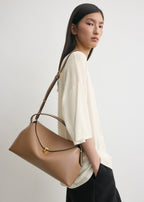 T-lock leather top handle camel