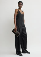 T-lock croco-embossed clutch dark brown