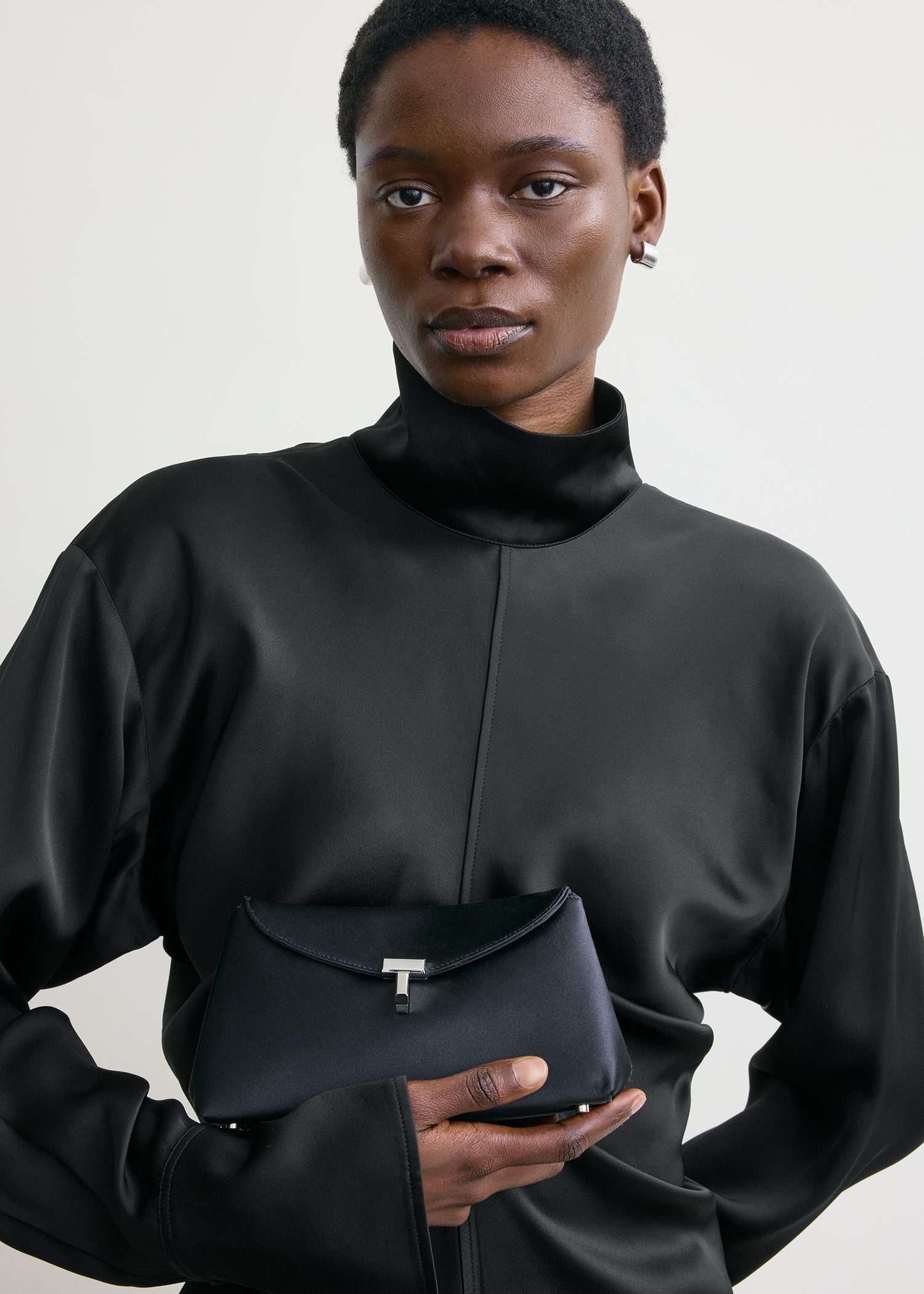 Mini T-lock satin clutch navy