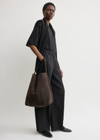 Belted suede tote brown