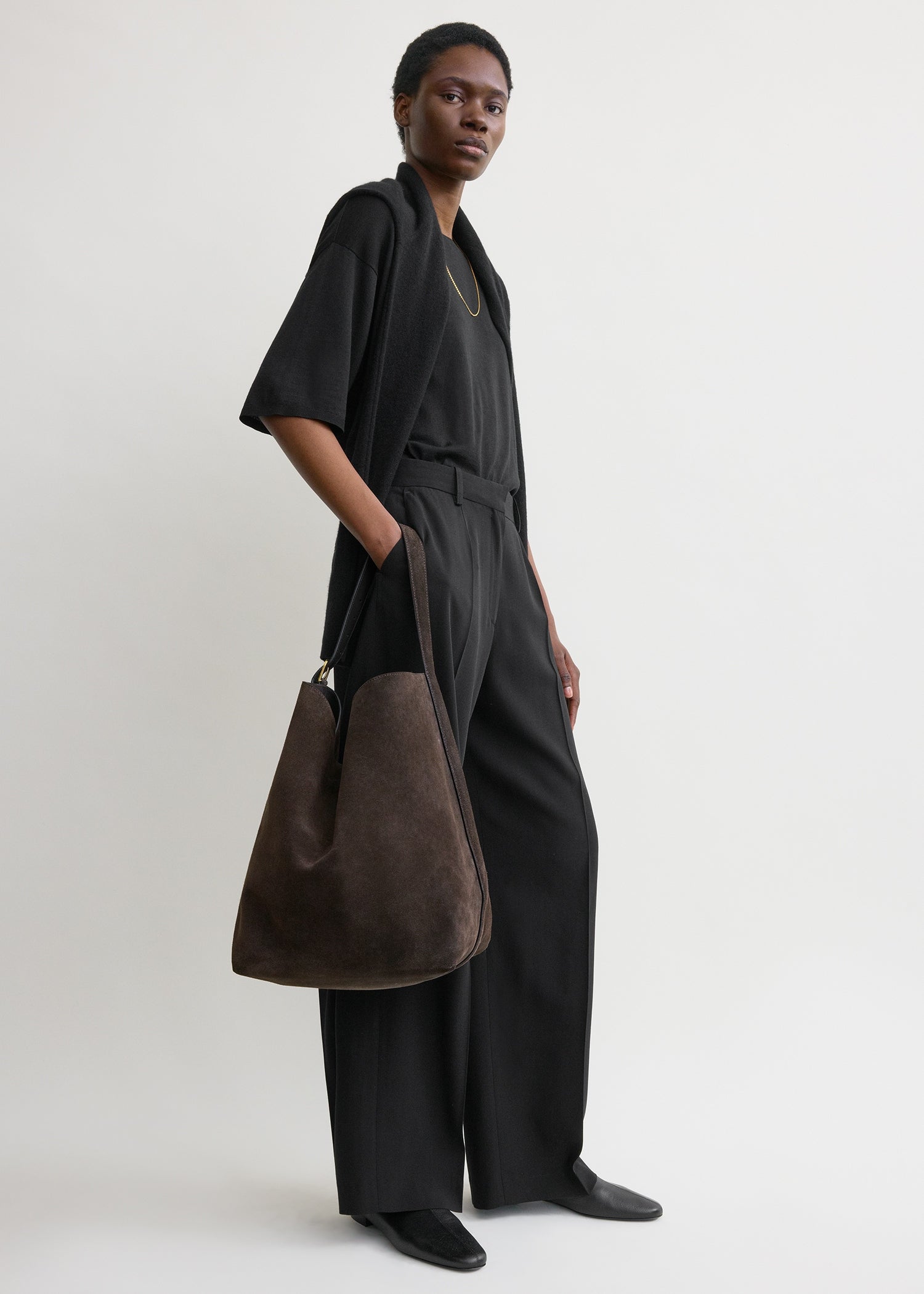 Belted suede tote brown