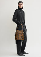 Belted pony hair bucket bag leopard