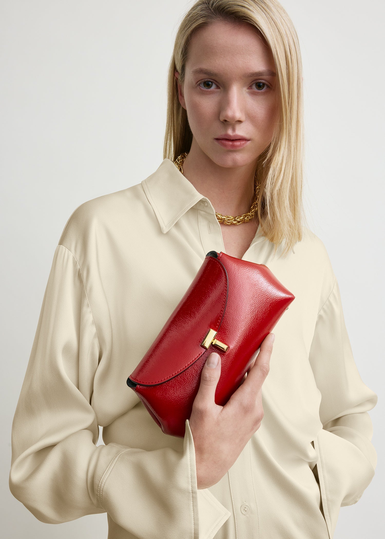 Mini T-lock naplack clutch red