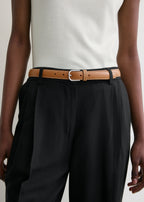 Slim grained-leather trouser belt tan