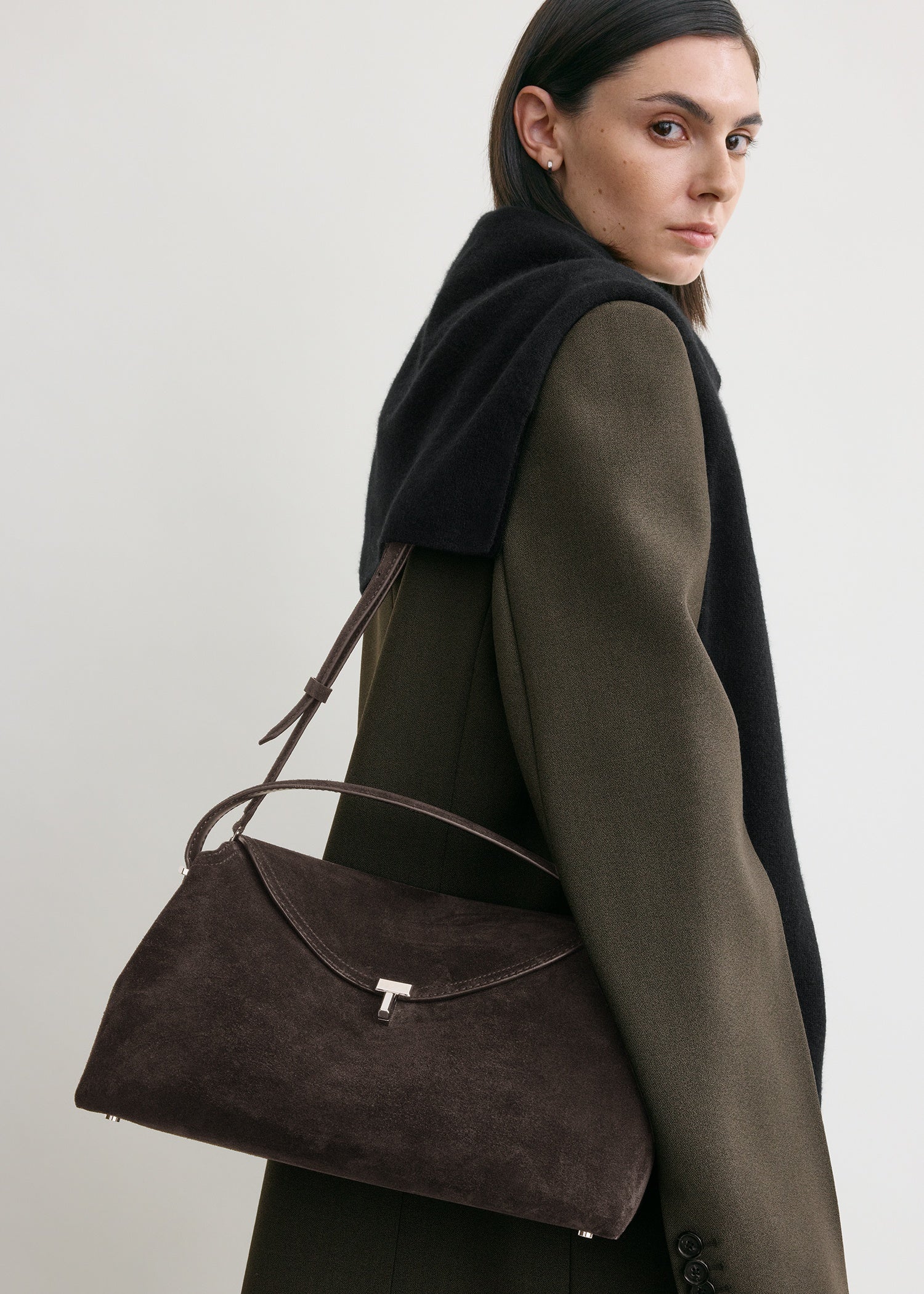 T-lock suede top handle brown