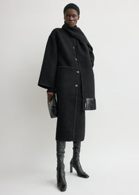 Embroidered scarf coat black