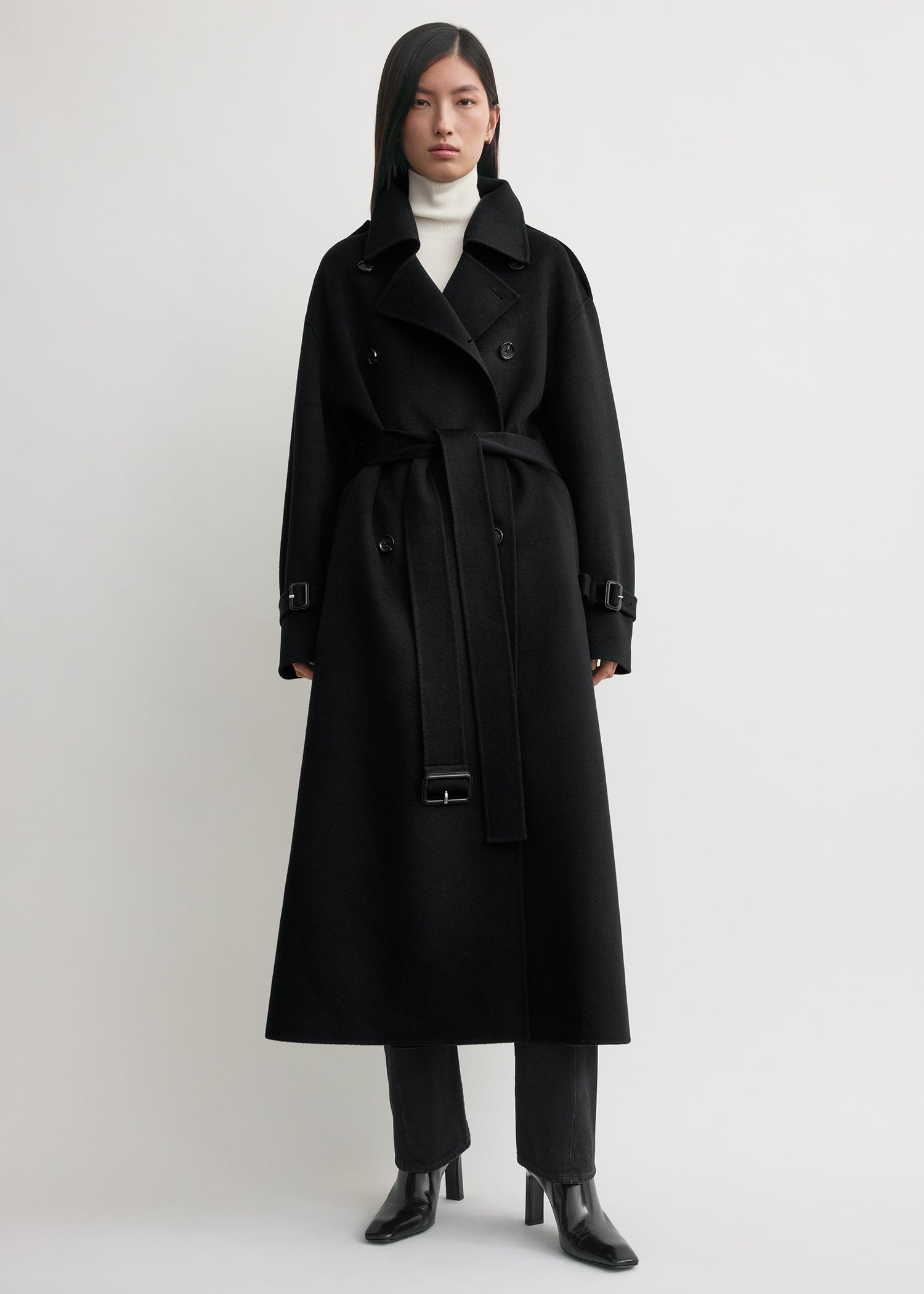 TOTEME ECOM FW25 COAT SEASONAL 254 WRO0228 FB0006 DOUBLE WINTER TRENCH BLACK 2102 E