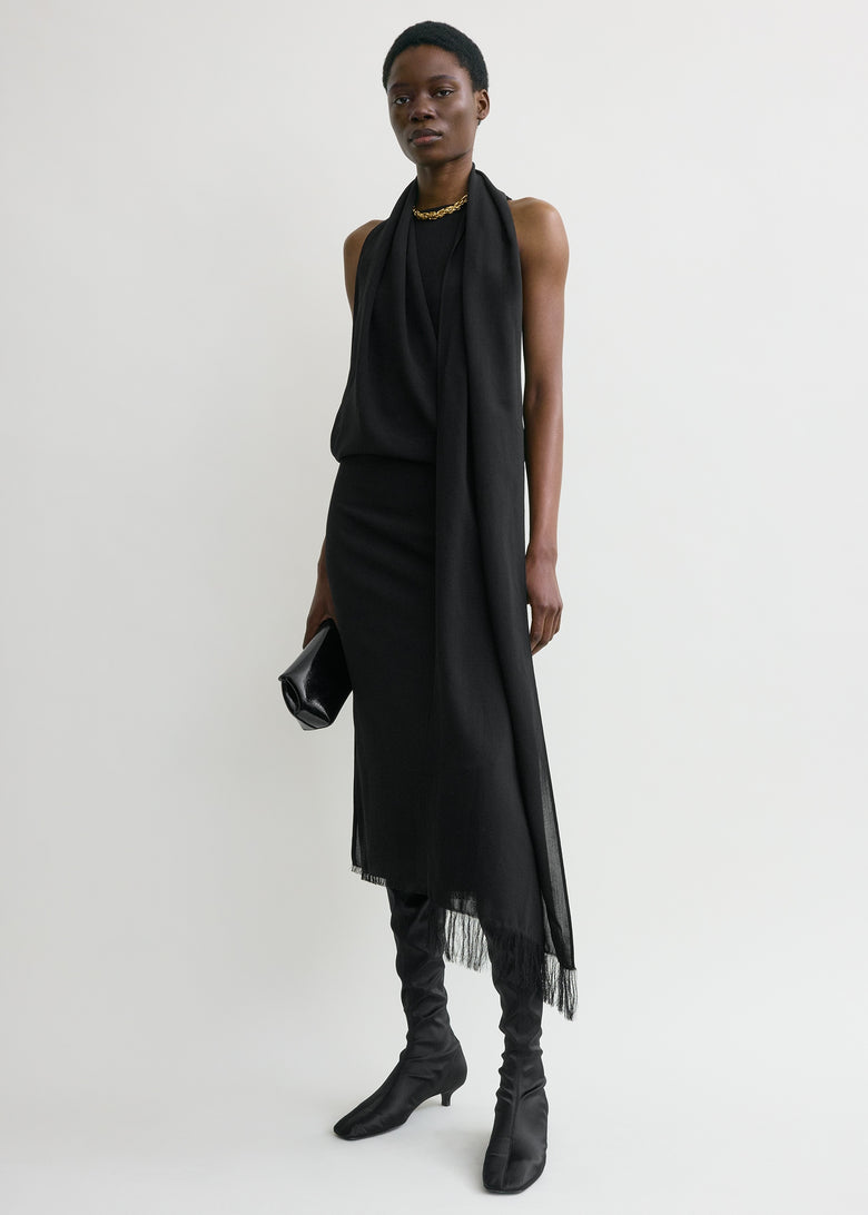 Fringed scarf dress black