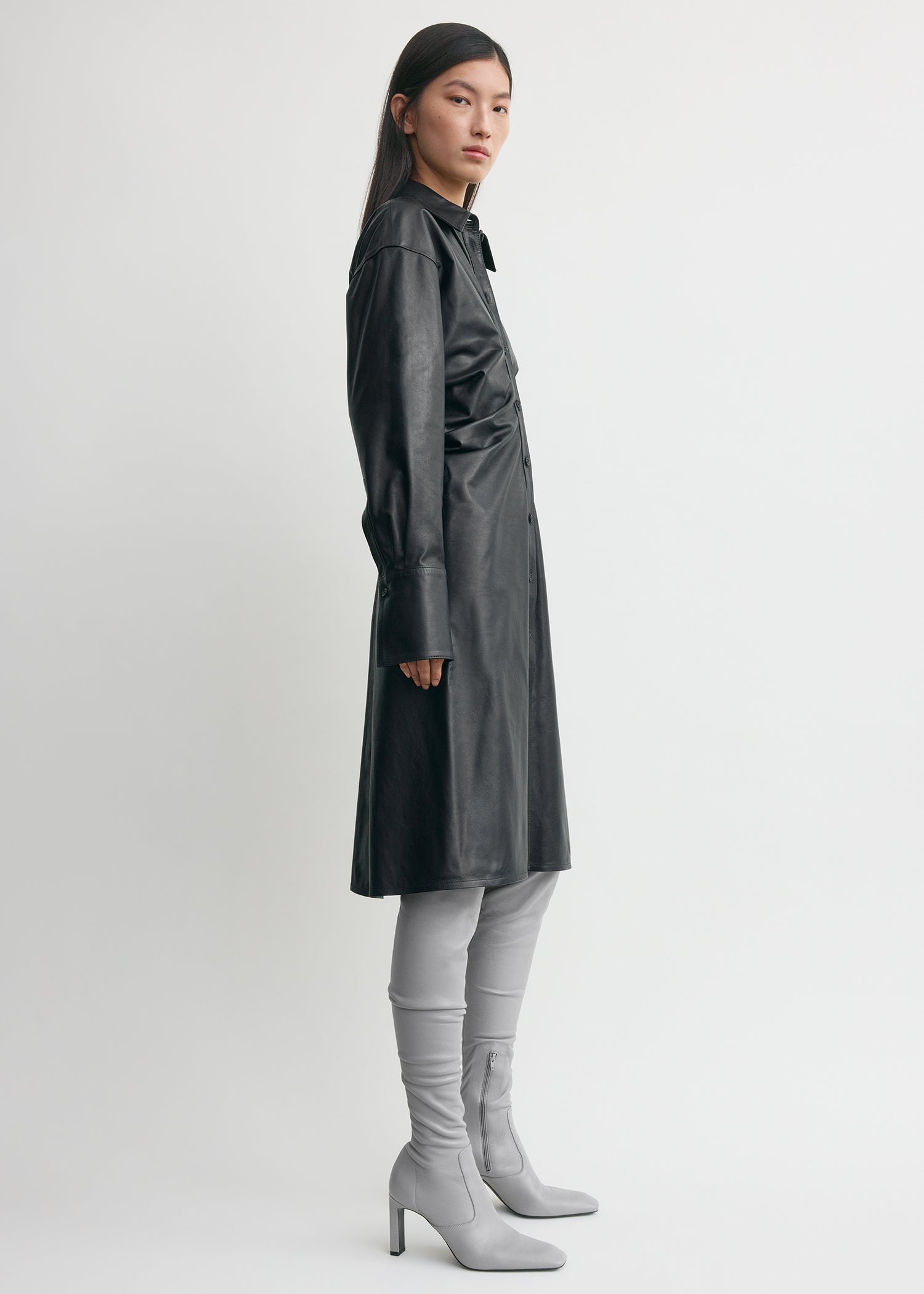 Leather slouch shirtdress navy