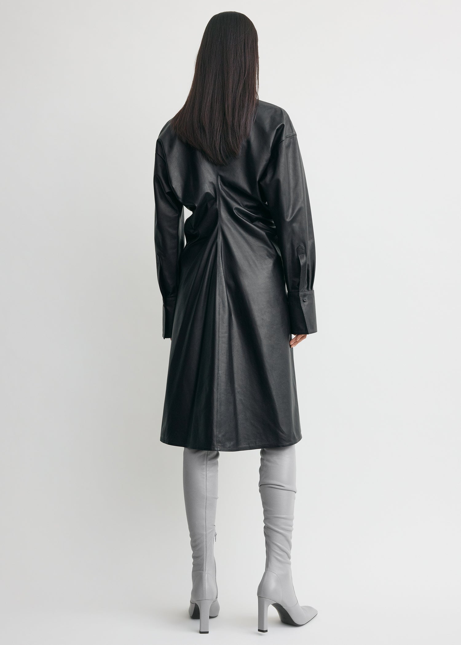 Leather slouch shirtdress navy