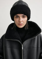 Shearling winter hat black