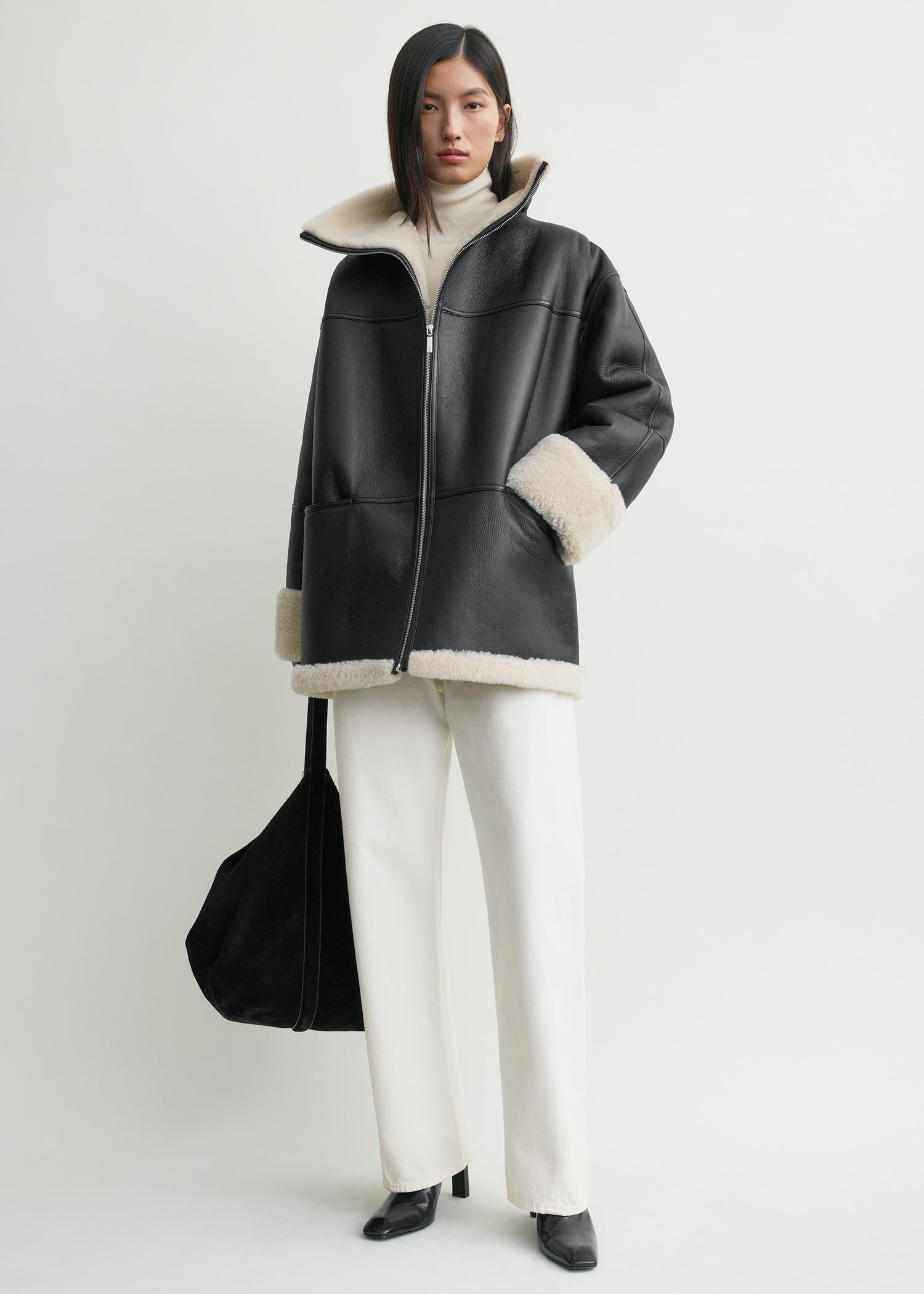 Signature shearling jacket black/off-white