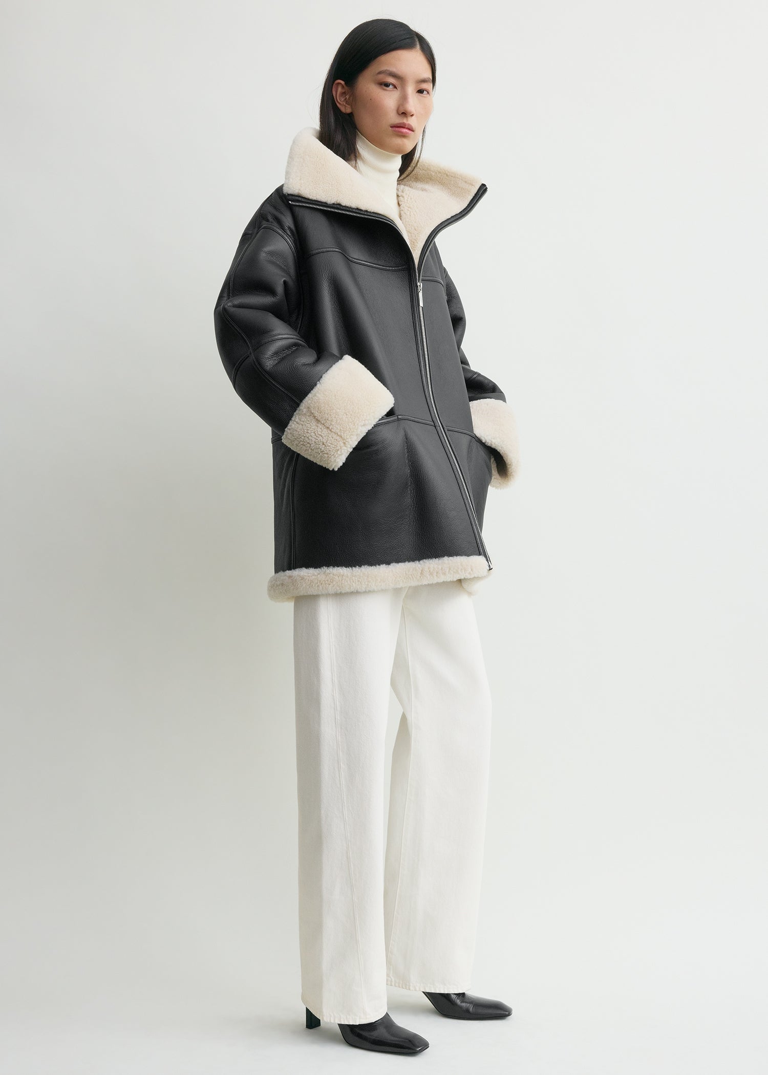 Signature shearling jacket black/off-white