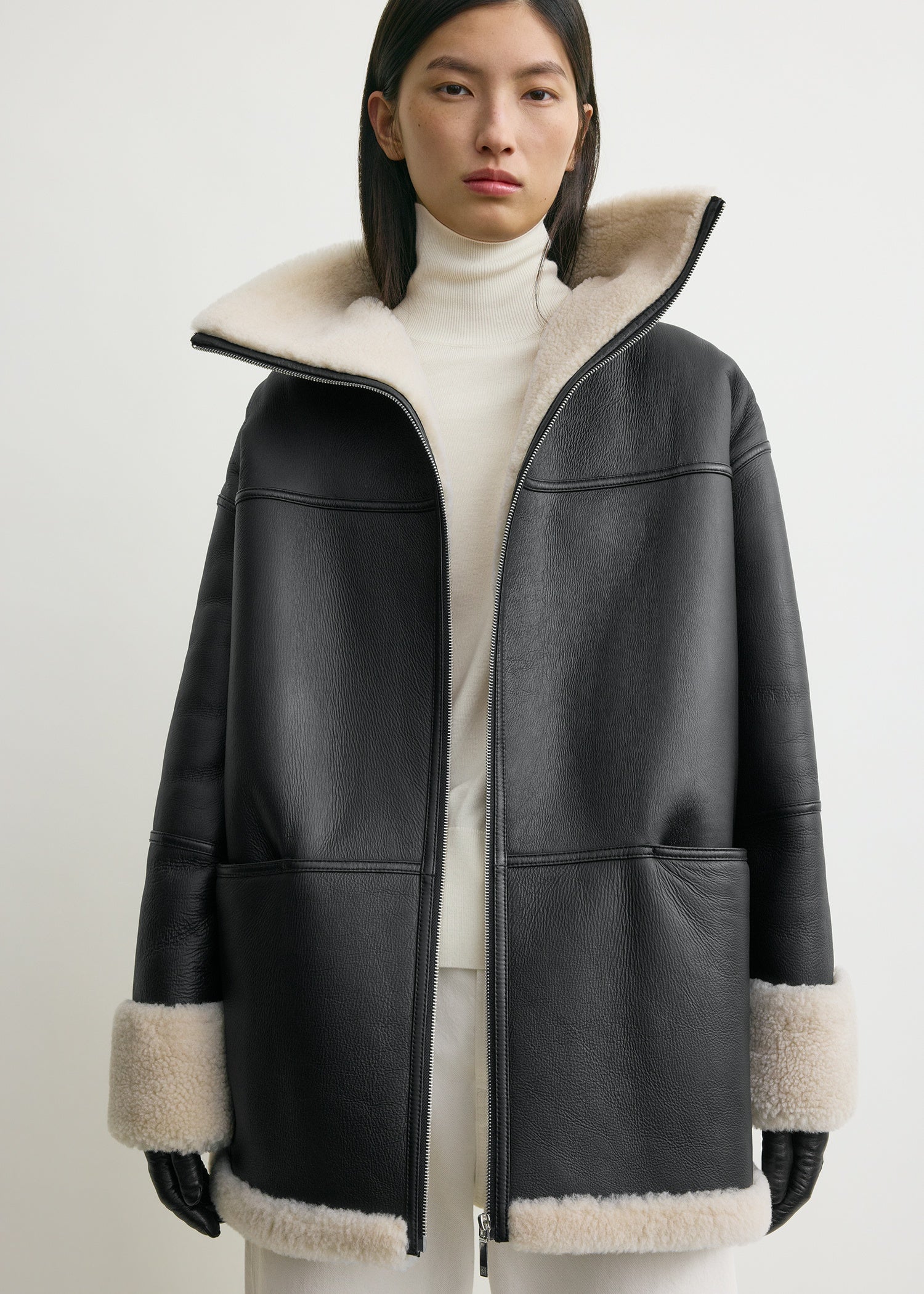 Signature shearling jacket black/off-white