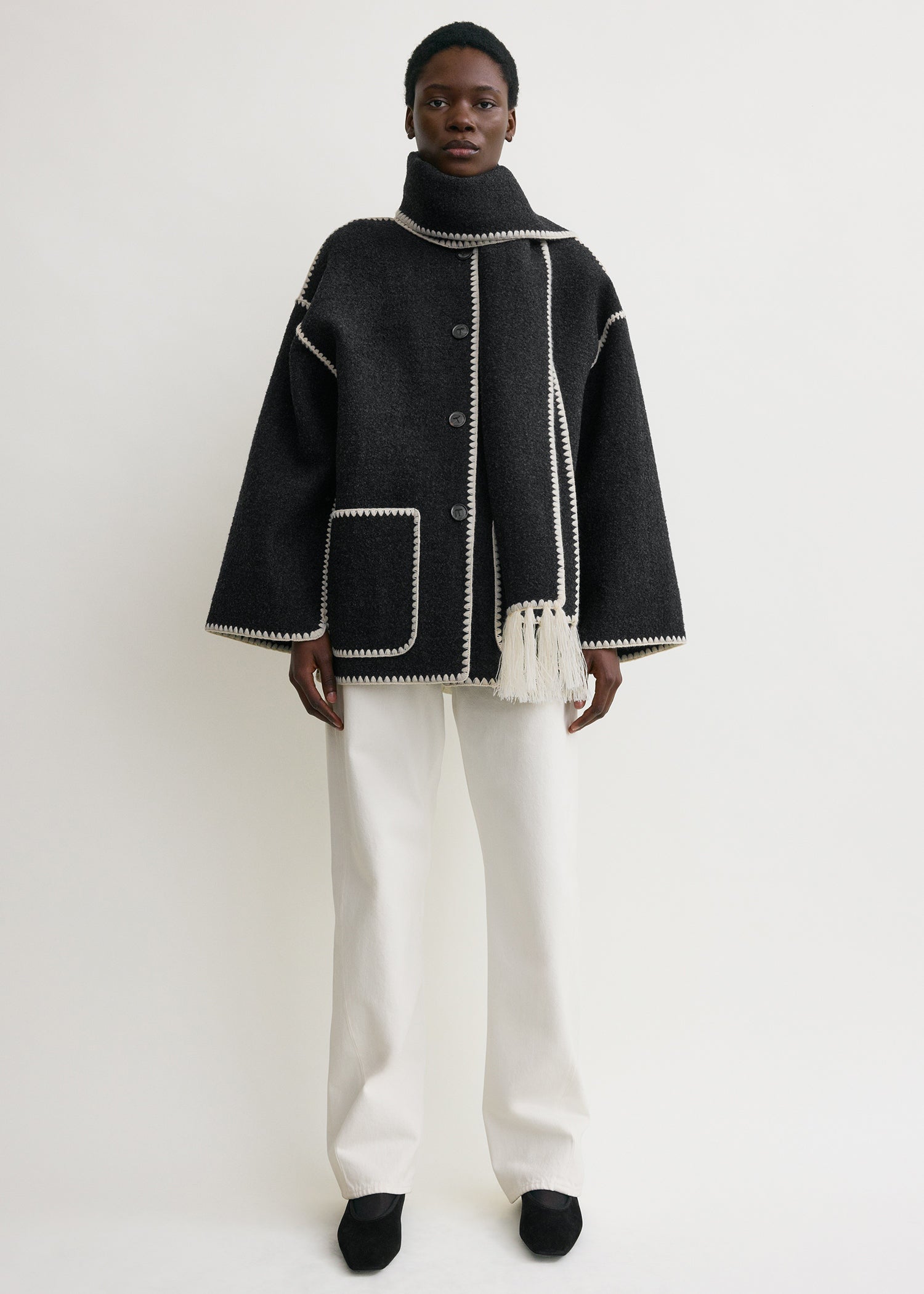 Embroidered scarf jacket dark grey mélange