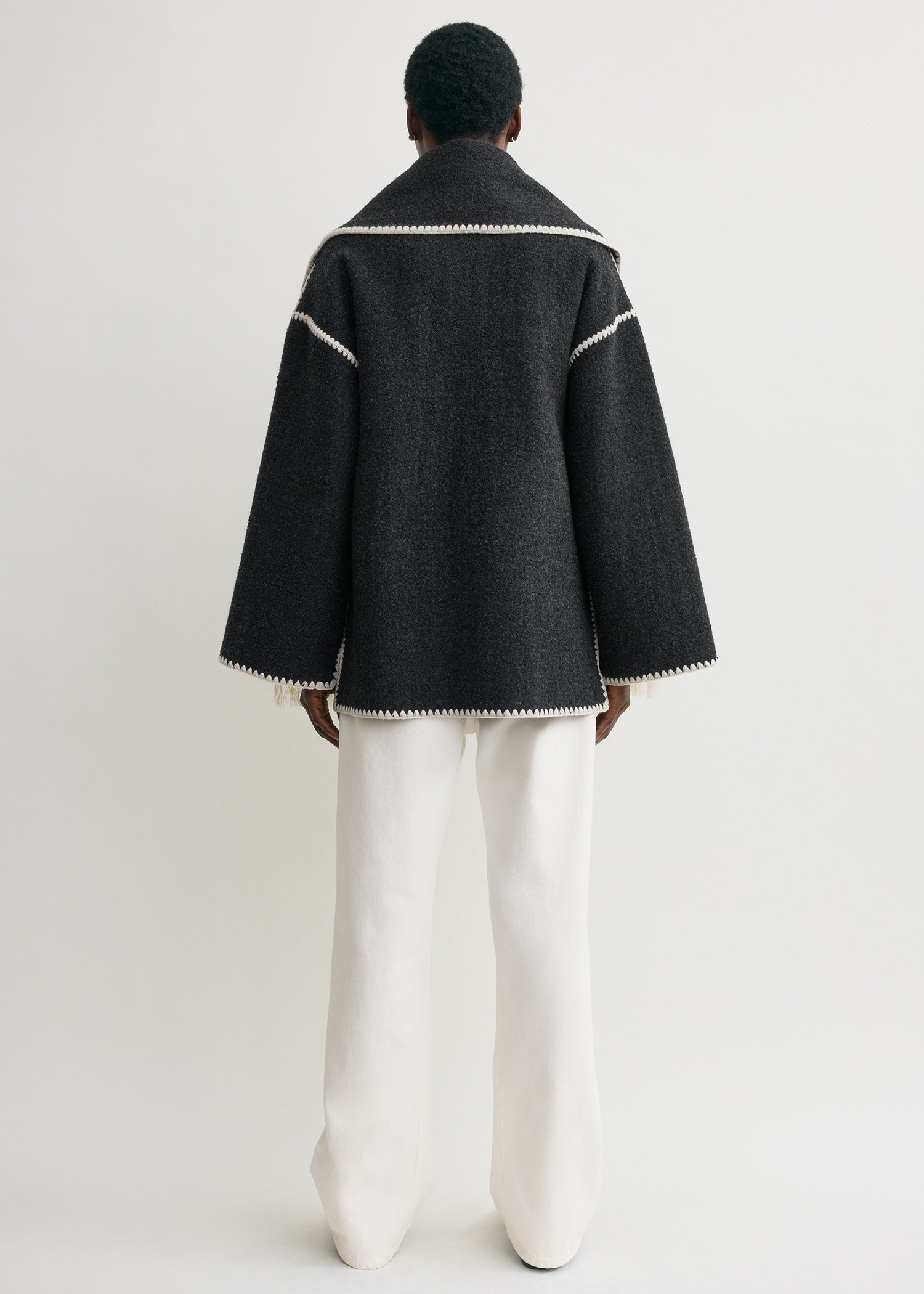 Embroidered scarf jacket dark grey mélange