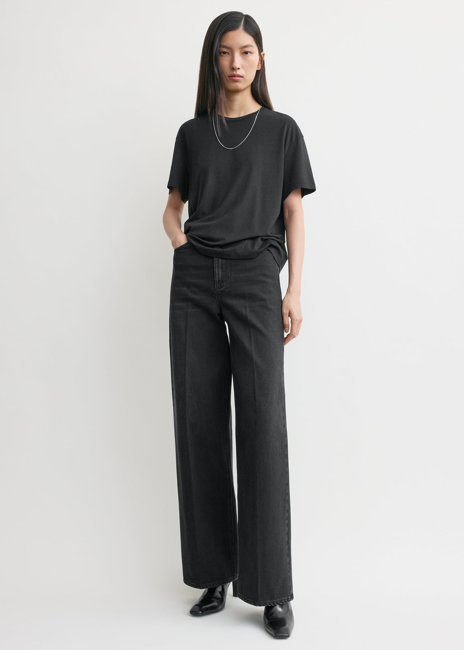 Wide leg denim faded black