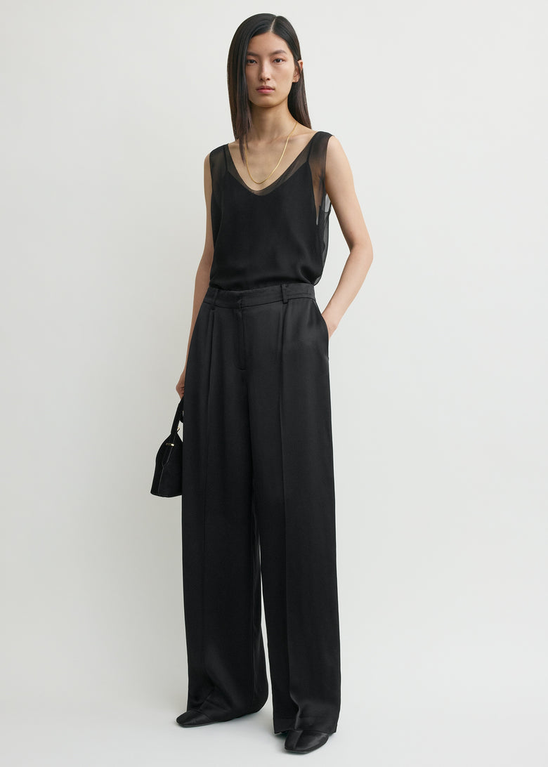 Wide satin trousers black petite