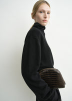 Medium croco-embossed day pouch dark brown