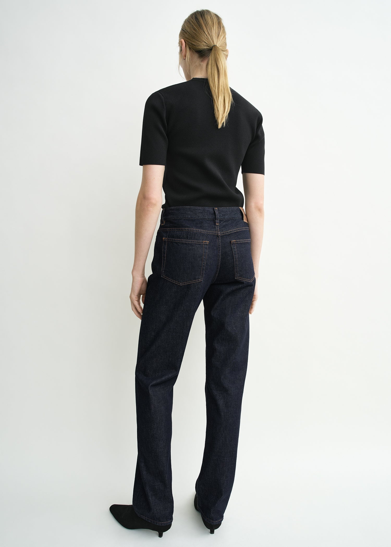 Low straight denim rinsed blue