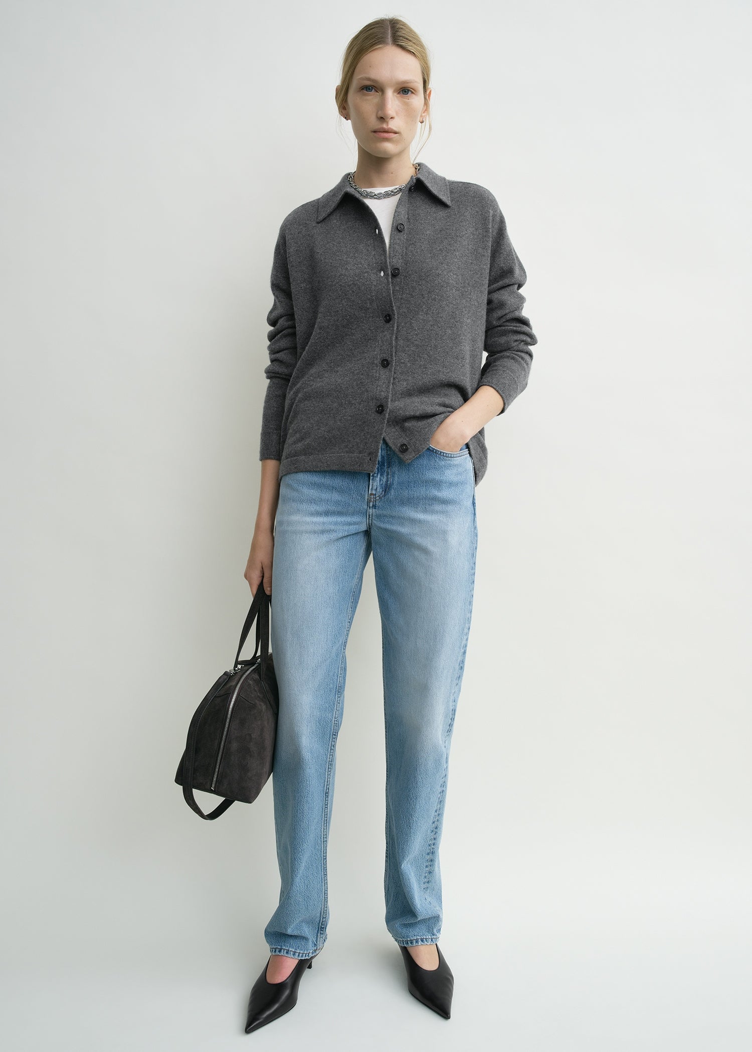 Raglan-sleeve cashmere cardigan dark grey