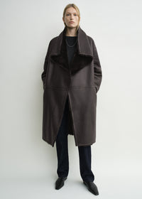 Shearling wrap coat dark brown