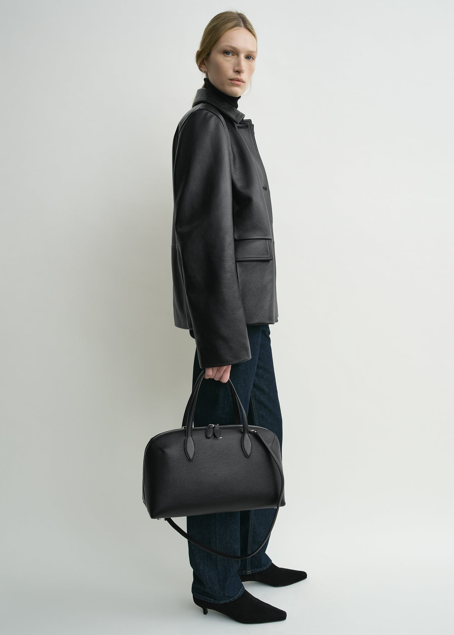 Grained leather jacket black