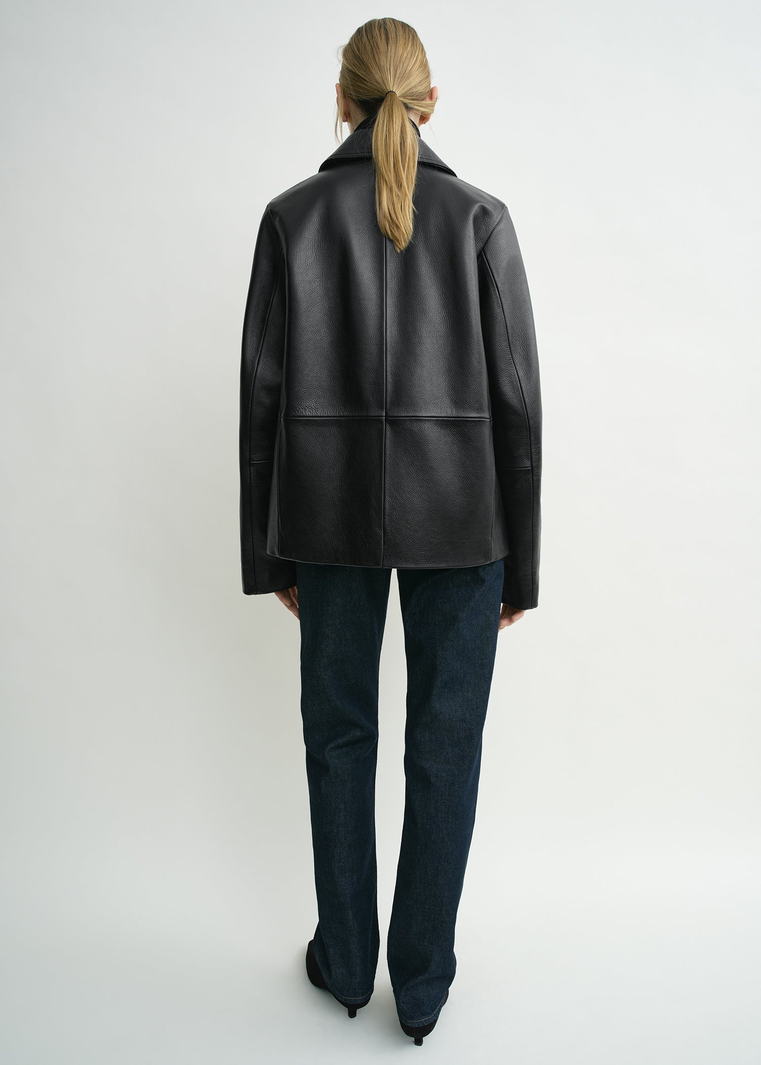 Grained leather jacket black