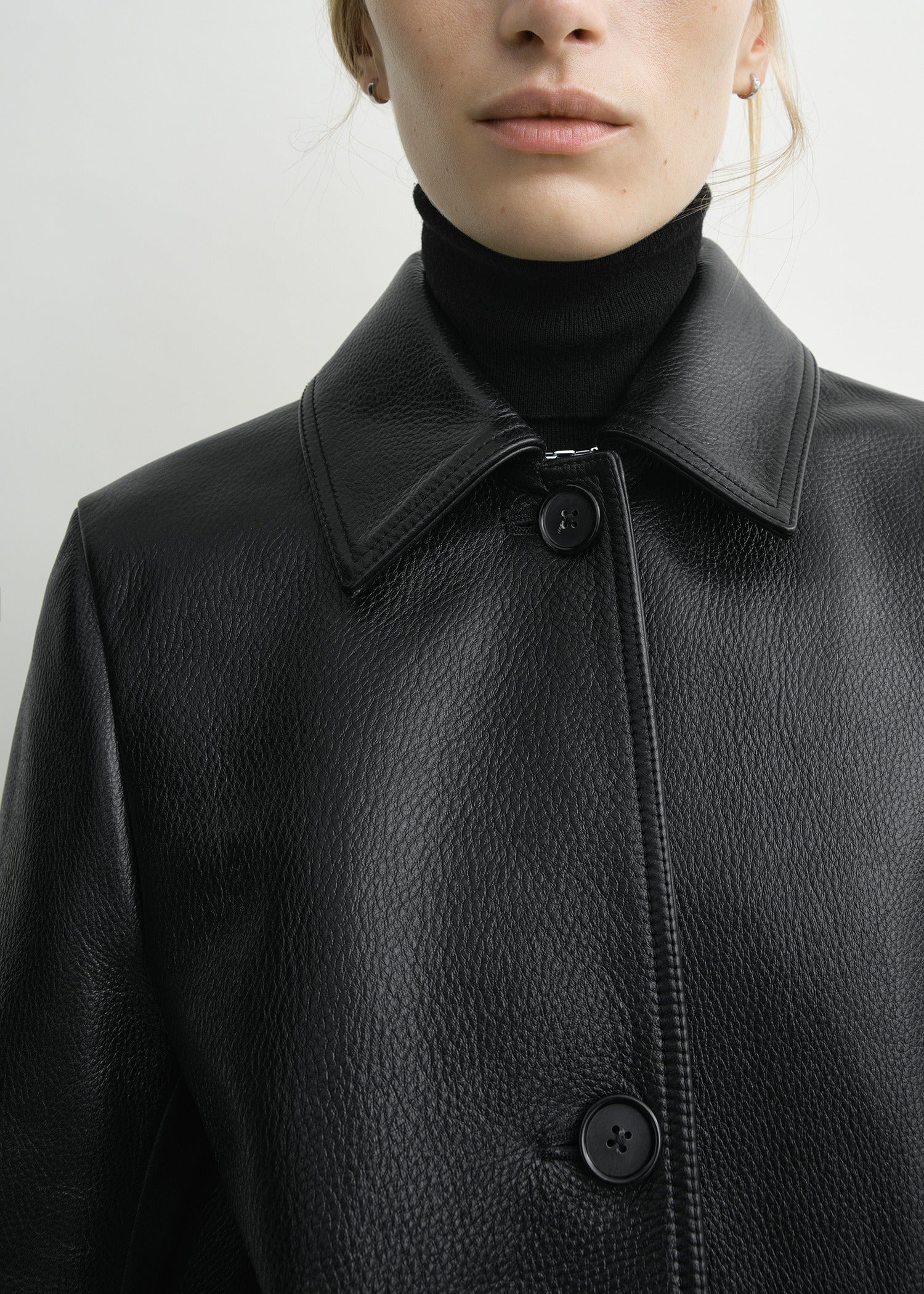 Grained leather jacket black