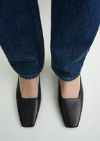 Square leather kitten mules black