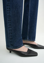 Square leather kitten mules black