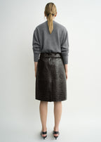 Paneled croco-embossed skirt dark brown