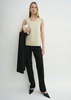 Scoop-neck leather top sand