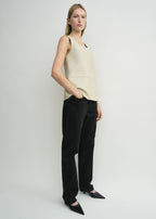 Scoop-neck leather top sand